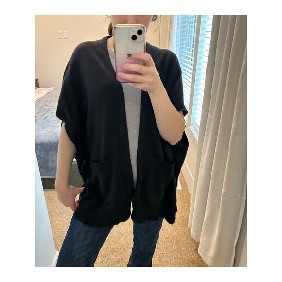 Halogen 100% Cashmere Cardigan Vest Pancho Black -One size - Picture 8 of 8